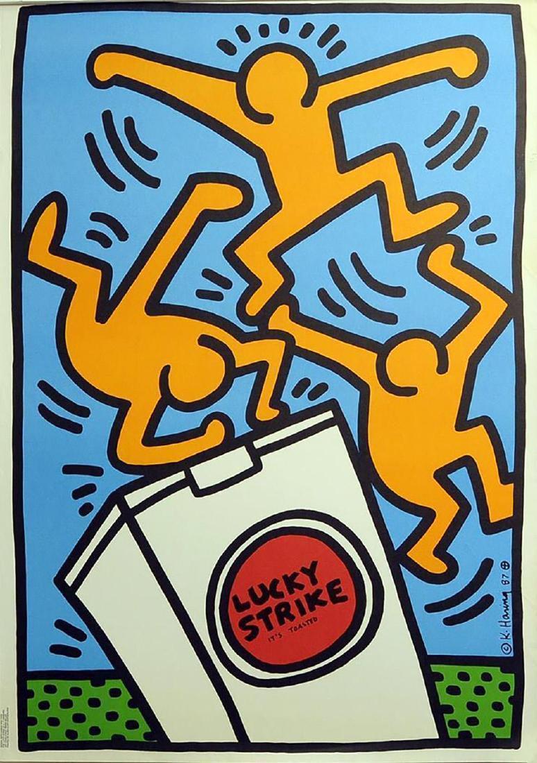 Keith Haring LUCKY STRIKE Hand signed Offset Lithograph: Keith Haring LUCKY STRIKE POSTER Offset Lithograph hand signed Paper size: 39.1/2 ? 27.1/2 in. (100.33 x 69.85 cm.) Images size: 39.1/2 ? 27.1/2 in. (100.33 x 69.85 cm.) good/very good Condition Found