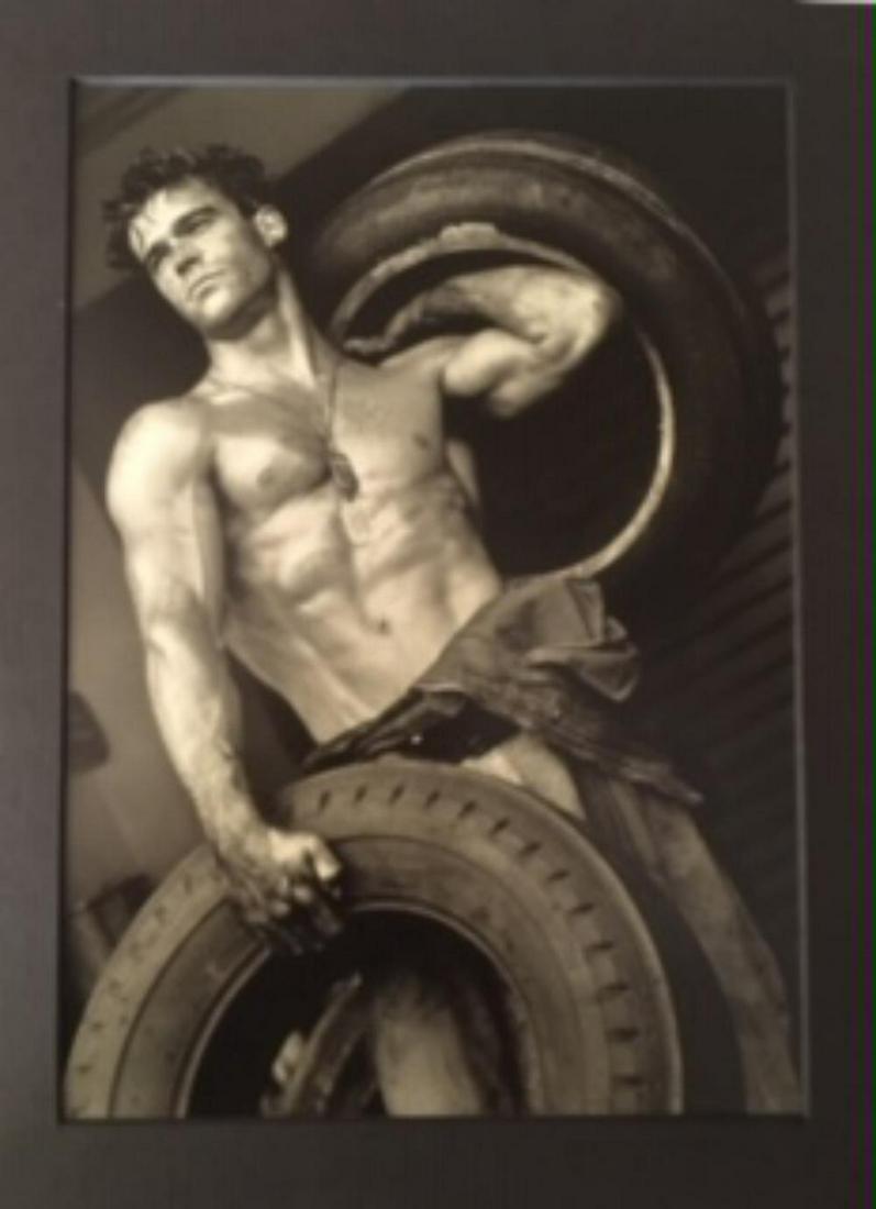 Herb Ritts, Fred with tires IV, Hollywood 1984: Herb Ritts, Fred with tires IV, Hollywood 1984 . Vintage printing from portraits The actual items are crisp images Black on black archival matting , approx : 11x14 inches