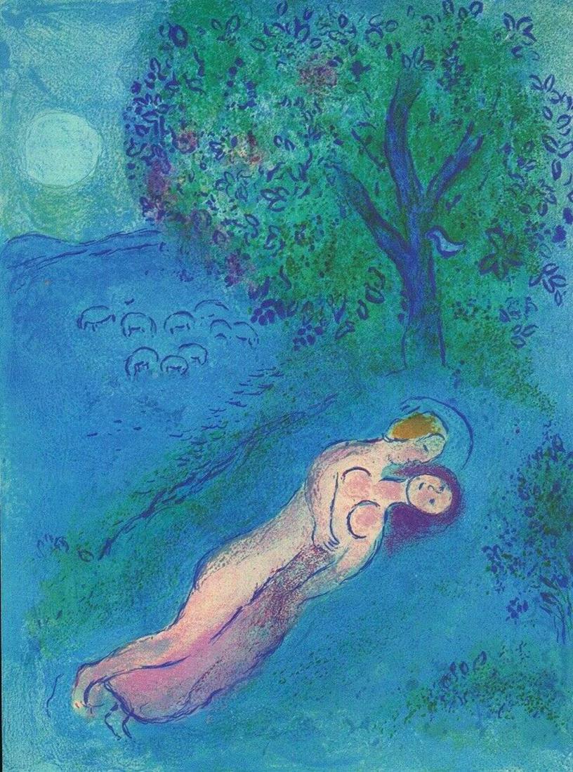 Marc Chagall Daphnis and Chloe original Lithograph 1977: Marc Chagall, Daphnis and Chloe, Being offered is a beautiful Vintage Color Lithograph, Publisher: George Braziller, Printed In: West Germany, Copyright Info: Les Editions, 1961 Verve, Paris, Publishe