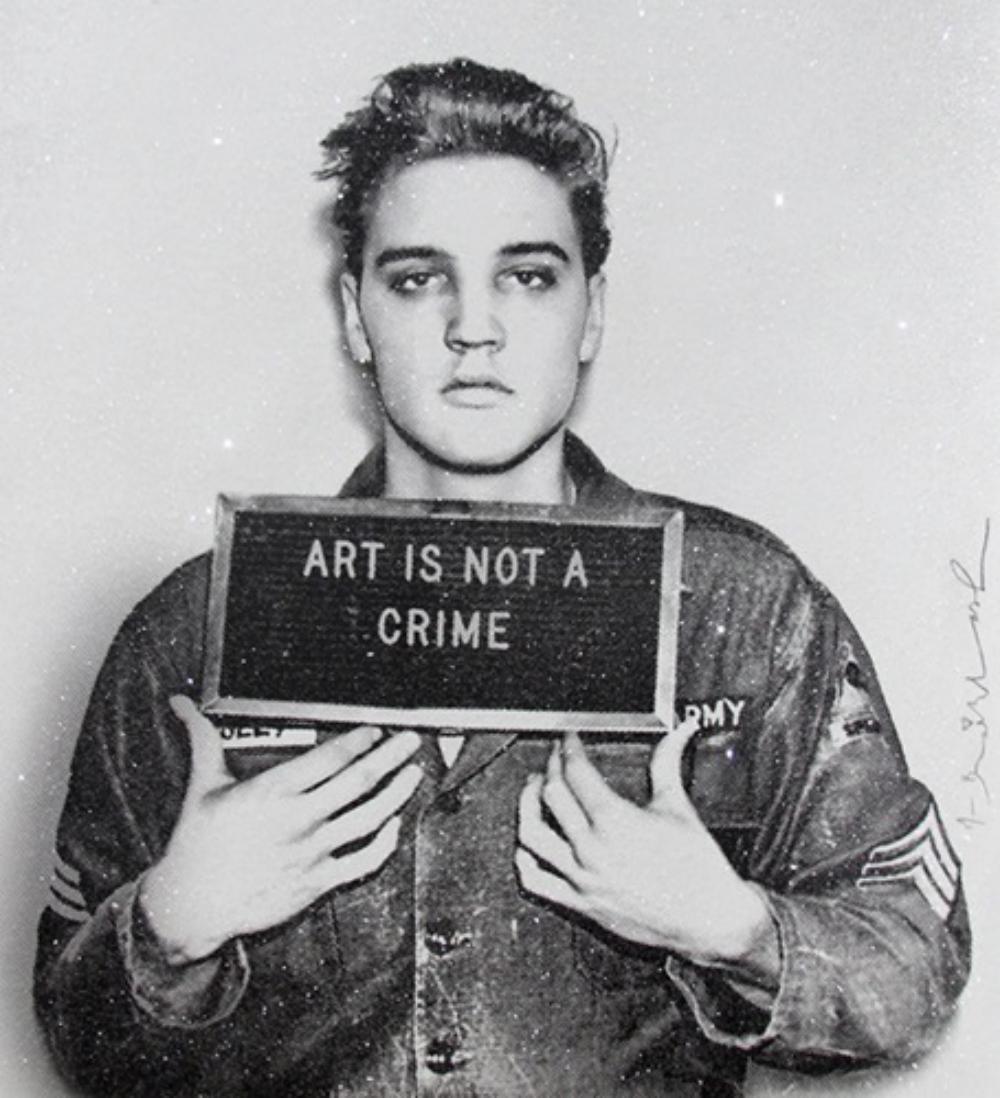 Mr. Brainwasw, Happy Birthday Elvis! (Diamond Dust): Mr. Brainwash, Happy Birthday Elvis! ?€“ Jailhouse Pop (Diamond Dust) 2019. One color screen print with diamond dust on archival paper. Each screen print is signed and numbered, with a thumb print