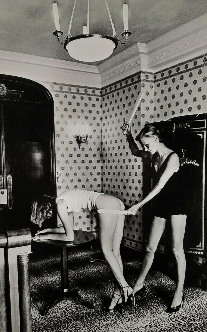 HELMUT NEWTON, Domination Spanking, 1979: Photographer: Helmut Newton (Germany, 1920 - 2004) - best known for his erotically charged highly stylized images, Helmut Newton was one of the most influential fashion photographers of all time.Title