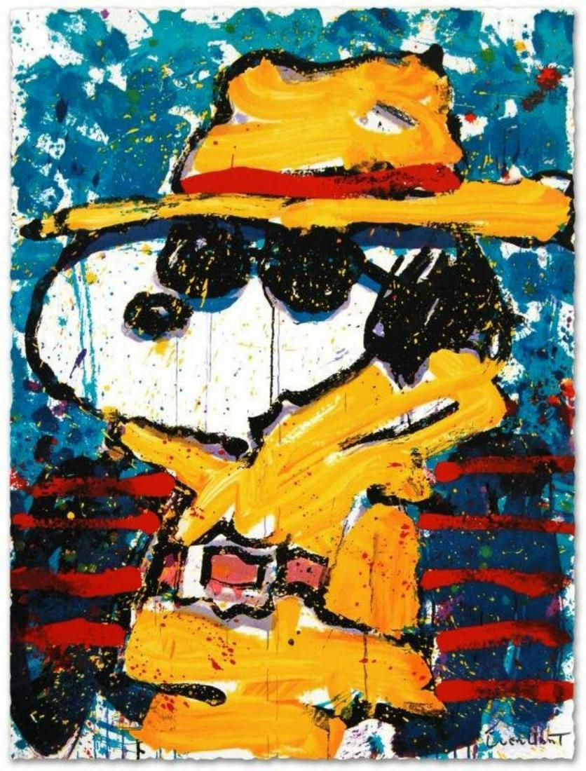 Tom Everhart, Undercover In Beverly Hills, Signed/No.: TOM EVERHART...UNDERCOVER IN BEVERLY HILLS?…"Undercover in Beverly Hills" Limited Edition Hand Pulled Original Lithograph by Charles Schulz Protege, Tom Everhart. Numbered and Hand Signed by the Art
