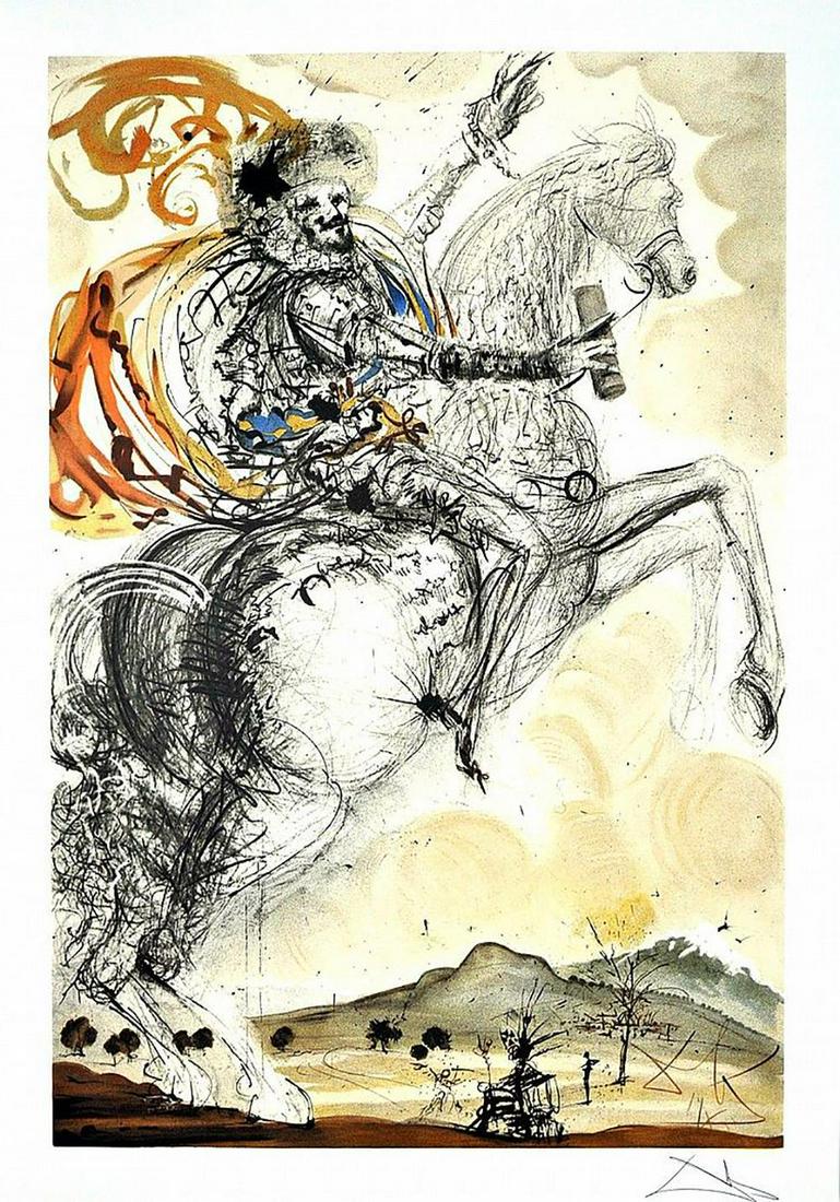 Salvador Dali "El Cid" Faxm. signed/numbered lithograph: Artist: Salvador Dali (After)Title: "El Cid" Media: Offset Lithograph Signed: Facsimile Signature Edition: limited edition of 500 Size: 30" X 22"