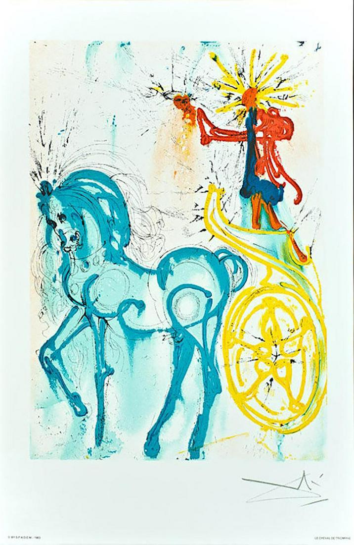 Salvador Dali "Le Cheval De Triomphe" Faxm signed/No. L: Artist: Salvador Dali (After)Title: "Le Cheval De Triomphe" Media: Offset Lithograph Signed: Facsimile Signature Edition: limited edition of 500 Size: 21 3/4" X 14 1/2"