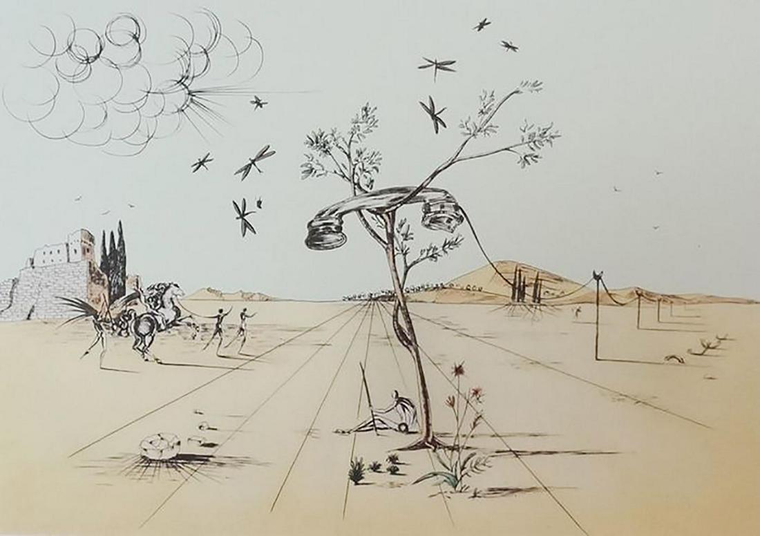 Salvador Dali "Telephone" faxm. signed/numbered lithogr: Artist: Salvador Dali (After)Title: "Telephone" Media: Offset Lithograph Signed: Facsimile Signature Edition: limited edition of 500 Size: 21" X 25"