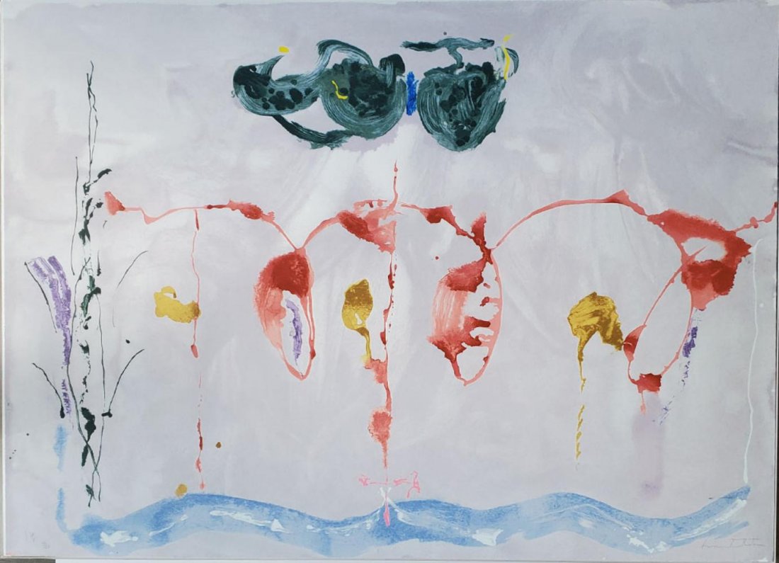 Helen Frankenthaler Aerie Serigraph, Signed/No ED-128: Helen Frankenthaler, American (b. 1959-2011) Aerie - 2009 Screen print. Signed lower right numbered 56/128 and dated lower left. on Rives BFK paper, 30 x 39 inches (76.2 x 99.06 cm), Piece framed, flo