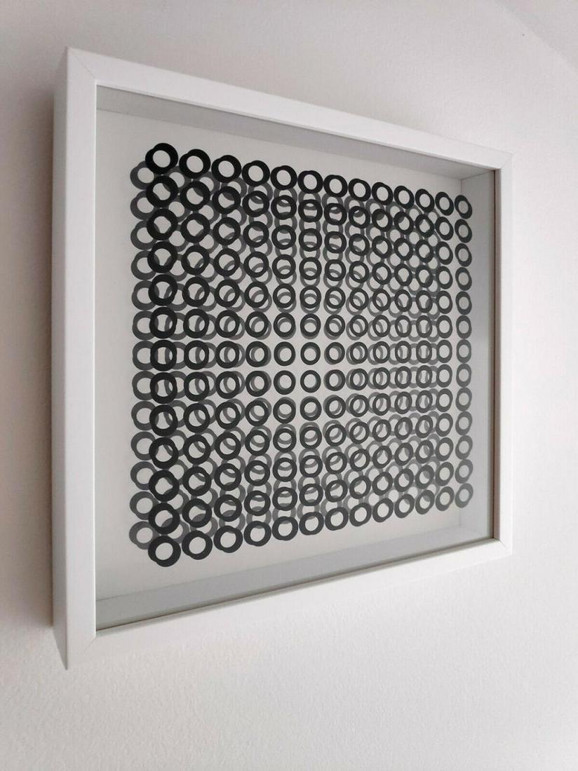 Victor Vasarely - Oeuvres Profondes Cinetiques IV: Victor Vasarely - Oeuvres Profondes Cinetiques IV, 3D sculptures/objects custom framed in gallery wooden frames with glass. Dimensions: 29 x 29 cm (11.4 x 11.4 in.) Published by Editions du Griffon Ne