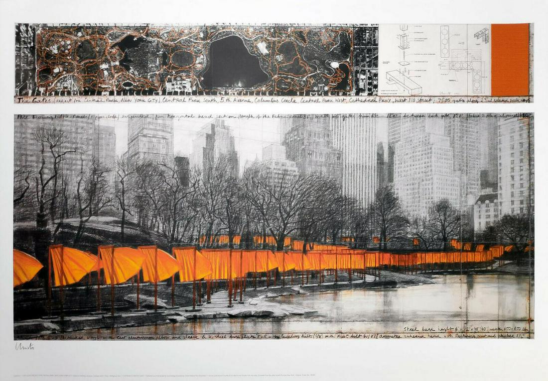 Christo - The Gates XXVII, Project for Central Park -: Very big and hard to find hand signed lithograph print 'The Gates XXVII, Project for Central Park NY' from 2004.It's unknown how many were signed, probably only a few.The original collage is in the Wh