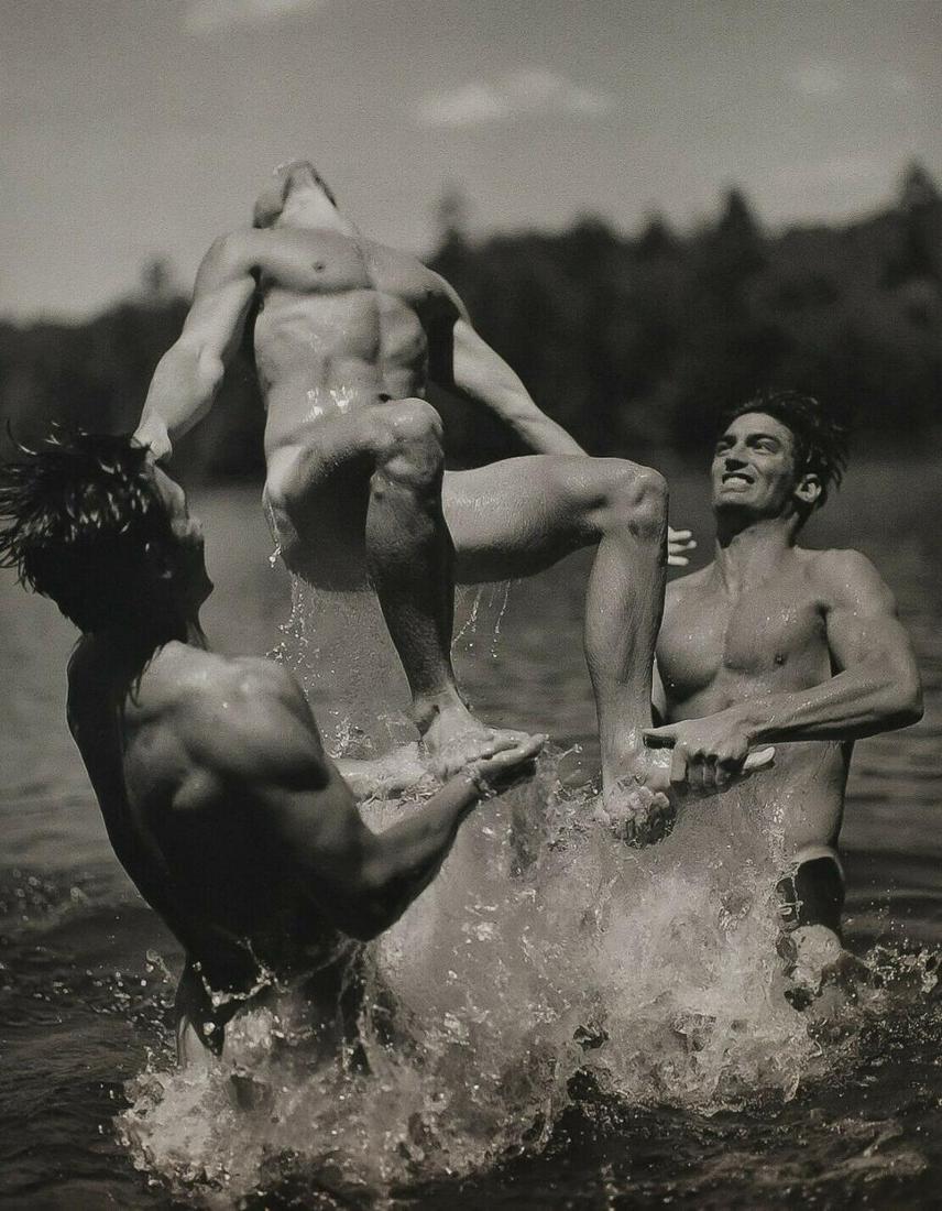 BRUCE WEBER, 1990 RAY, JOHN and ERIC: Photographer: Bruce Weber (American, b. 1946) - internationally renowned American fashion photographer best known for his racy, erotically charged imagery. Weber has shot the ad campaigns of Calvin Kl