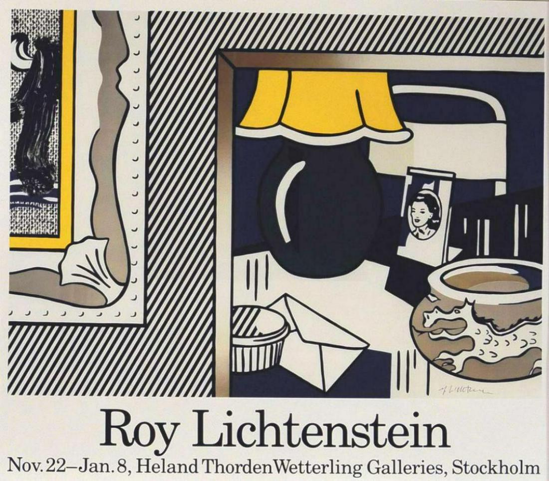 Roy Lichtenstein Two Paintings POSTER, Hand signed: Roy Lichtenstein Two Paintings POSTER offset lithograph Hand signed Paper size: 29.1/4 x 25.1/4 in. (75 x 64.5 cm) Images size: 28 x 20 in. (71 x 51 cm)