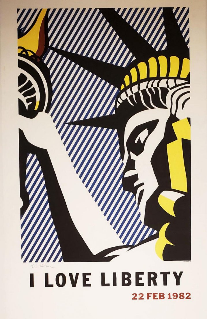 Roy Lichtenstein, I Love Liberty Hand signed: This poster was executed in conjunction with the I Love Liberty celebration, taped on February 22, 1982, in Los Angeles and broadcast on national television on March 21, 1982. Published by the artist