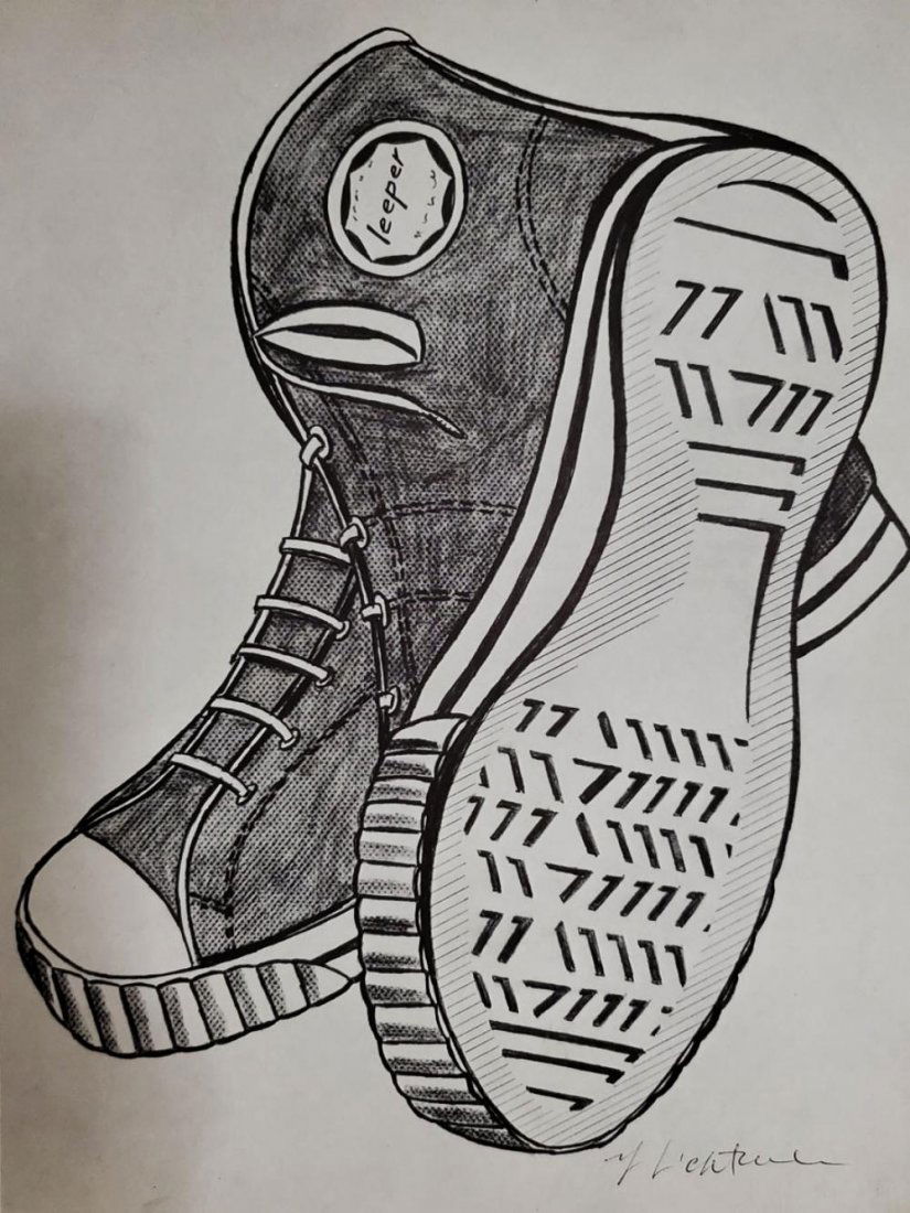 ROY LICHTENSTEIN, Keds 1962, Hand signed lithograph, Fr: Artist: ROY LICHTENSTEIN Title: Keds. Medium: Offset Lithograph (Book Page) Year: 1962. Signed: Hand signed by the Artist image Size Approx: 11 X 9 inch. Piece comes framed.