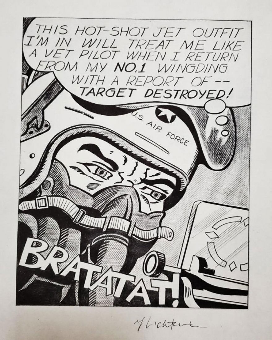 Roy Lichtenstein, Jet Pilot 1962 - hand signed litho.: Roy Lichtenstein, Jet Pilot 1962, Book page offset lithograph hand signed Image size: 11 x 8 inch. Frame Aprrox: 18" x 15"