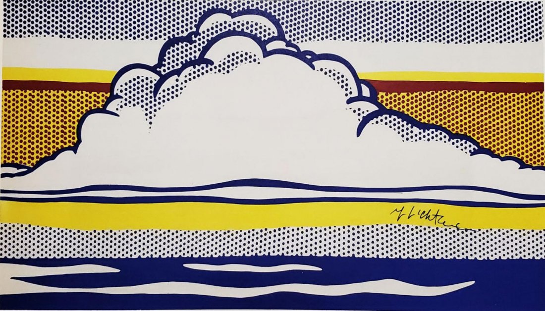 ROY LICHTENSTEIN Cloud and Sea 1964 Hand Signed: ROY LICHTENSTEIN, Cloud and Sea 1964 Book page offset lithograph hand signed Image size: 9 x 11 inch frame size approx: 16" x 18"