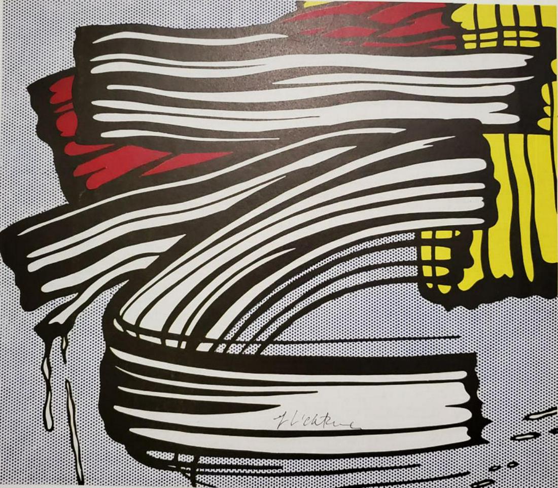 ROY LICHTENSTEIN, Brushstrokes 1965, Hand signed: Artist: ROY LICHTENSTEIN. Title: "Brushstrokes" Medium: Offset Lithograph (Book Page) Year: 1965. Signed: Hand signed by the Artist. image Size Approx: 11" X 11". Piece come framed