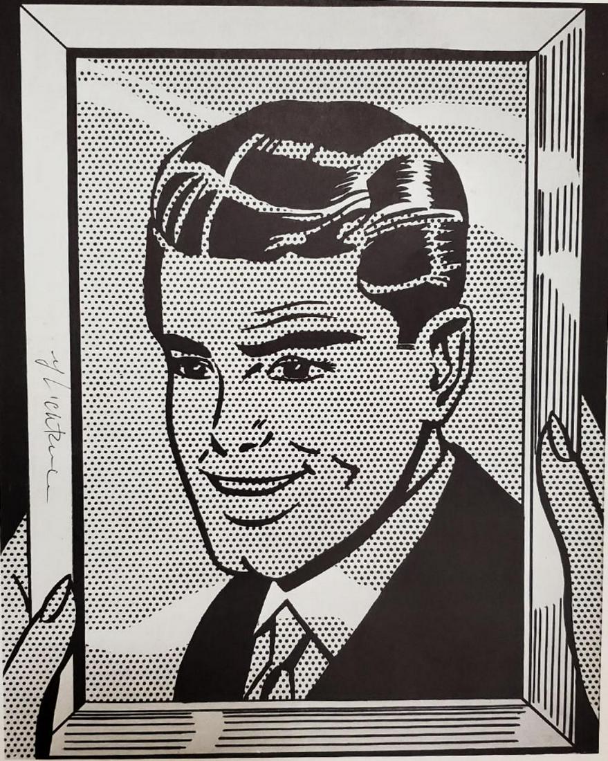 Roy Lichtenstein, Him, 1964 - Hand signed lithograph…: Roy Lichtenstein, Him, 1964, Book page offset lithograph hand signed Image size: 11 x 8 inch. Frame Approx: 18" x 15"
