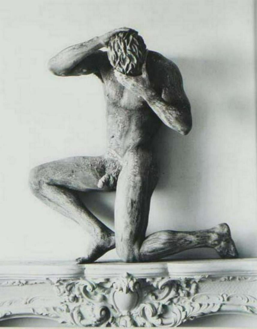Herb Ritts, Clay nude on mantle, Hollywood 1989: Photographer: Herbert "Herb" Ritts (American, 1952 - 2002) - renowned fashion, art and celebrity photographer. Subject: "Clay nude on mantle, Hollywood 1989". Date Of Negative: 1989. Type Of Print: Fi