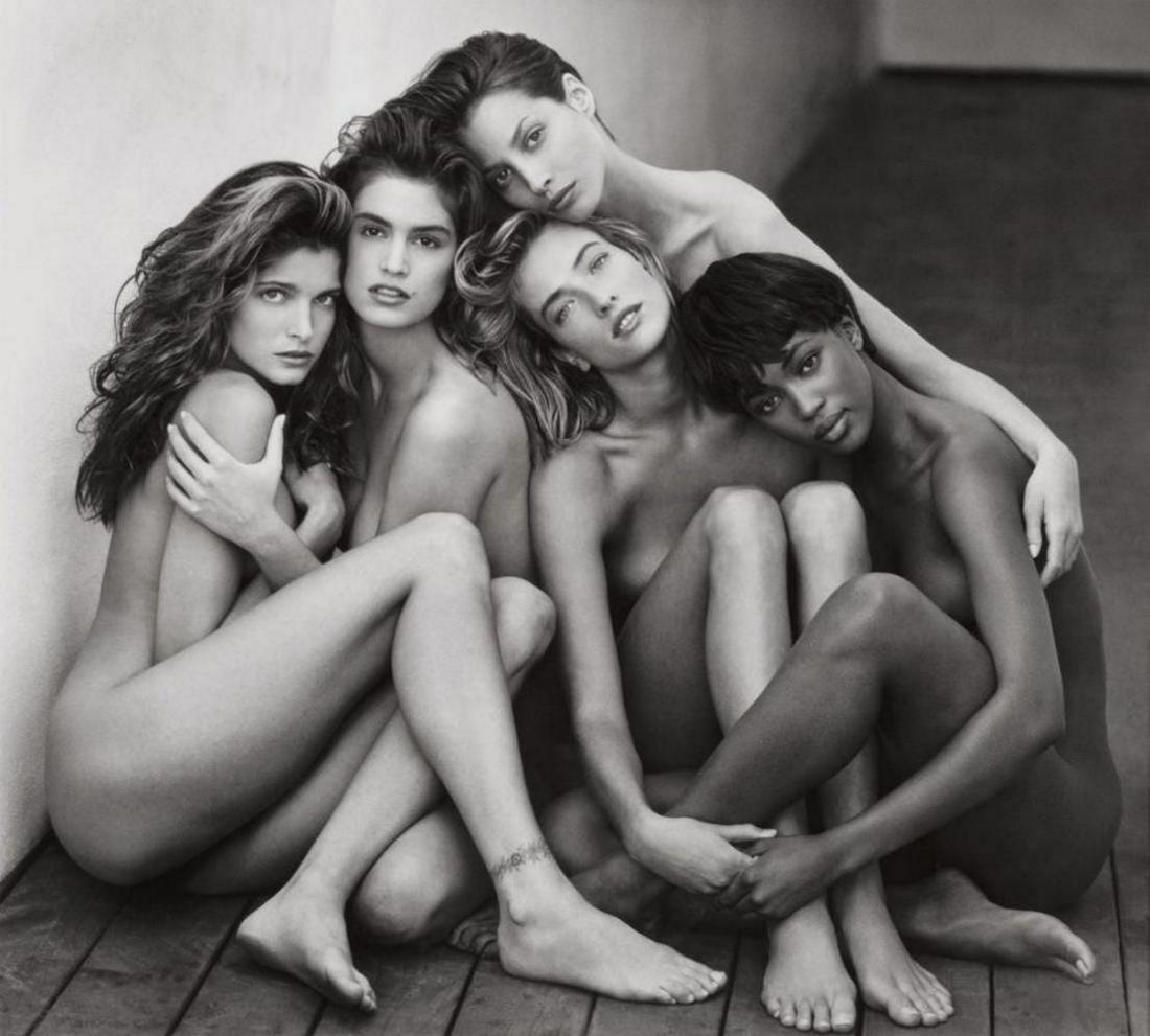 HERB RITTS, Classic Nude Super Models, 1989: Photographer: Herbert "Herb" Ritts (American, 1952 - 2002) - renowned fashion, art and celebrity photographer. Subject: Stephanie, Cindy Crawford, Christy Turlington, Tatjana ,Naomi, Hollywood . Date 
