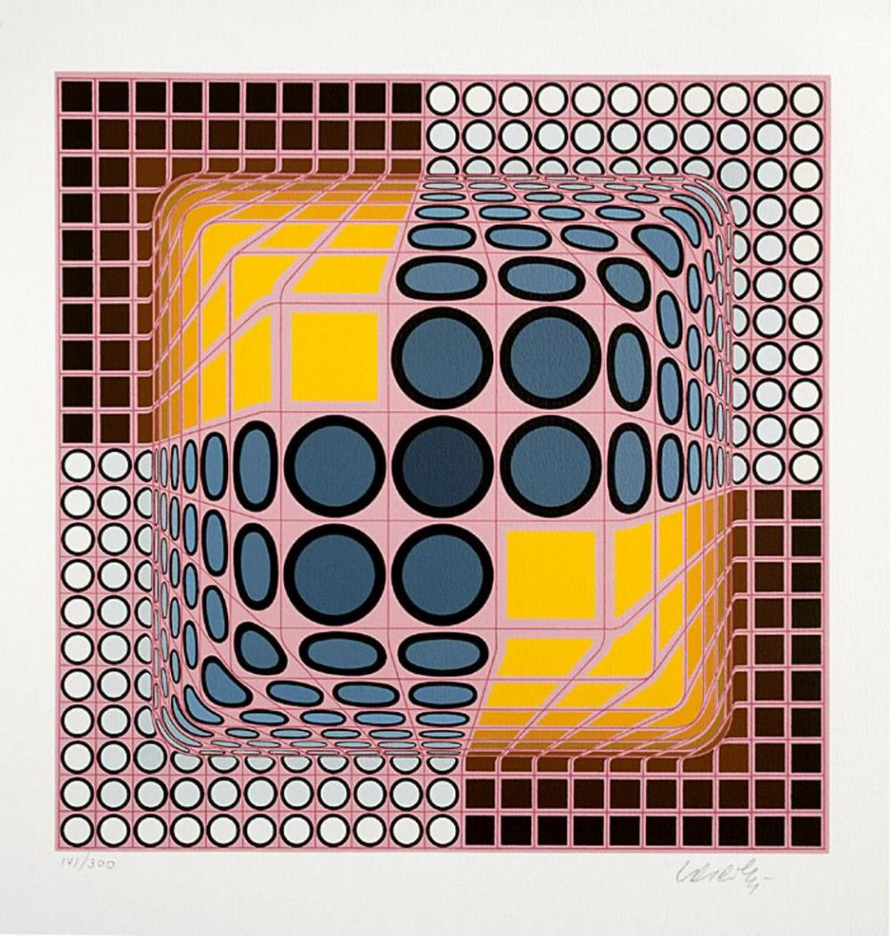 Victor Vasarely - Vega Blue, Silkscreen Signed &: Artist: Victor Vasarely, Title: Vega Blue, Year: 1982. Dimensions: 26 3/4in. by 22 1/4in. Edition: From the rare limited edition of 300. Medium: Original serigraph on paper. Condition: Excellent. Sign