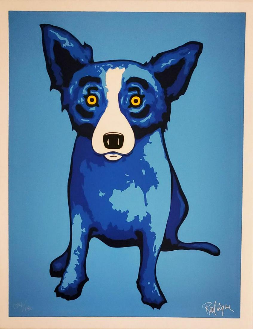George Rodrigue "Blue Skies of Shining on Me" Serigraph: Artist: George Rodrigue Title: Blue Skies of Shining on Me Year: 2005 Dimensions: 15in. by 12in. Edition: #/190 Medium: Original silkscreen on paper Condition: Excellent Signature Details: Hand signed