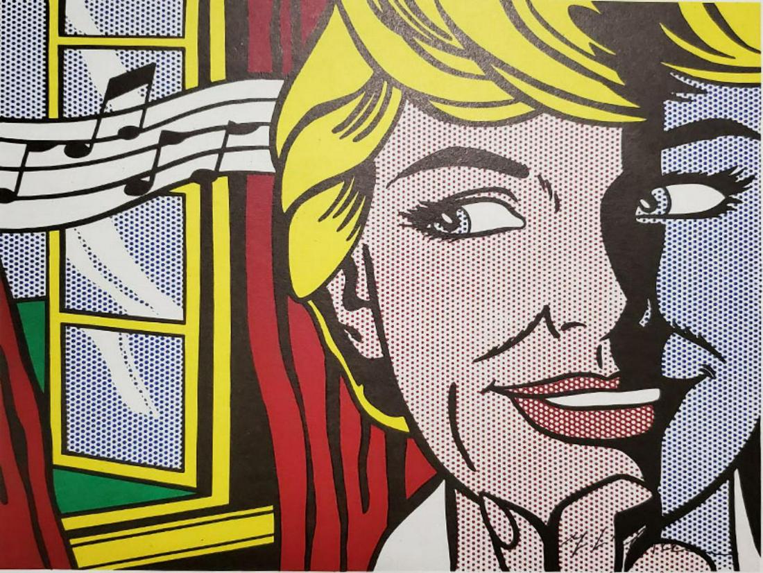 ROY LICHTENSTEIN, Sound of Music 1964. signed framed: ROY LICHTENSTEIN, Sound of Music 1964. Hand signed offet litho framed. Image size: 9 x 11 inch frame size approx: 16" x 18"