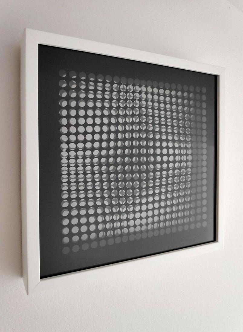 Victor Vasarely - Oeuvres Profondes Cinetiques V: Victor Vasarely - Oeuvres Profondes Cinetiques V, 3D sculptures/objects custom framed in gallery wooden frames with glass. Dimensions: 29 x 29 cm (11.4 x 11.4 in.) Published by Editions du Griffon Neu
