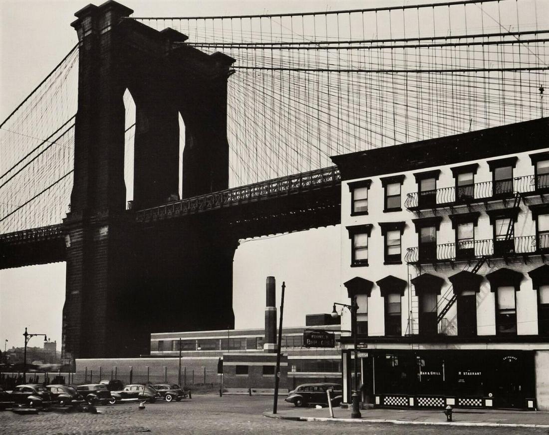 BRETT WESTON, 1947 Brooklyn Bridge Architecture: Photographer: Brett Weston (American, 1911 - 1993) - Internationally renowned American photographer and son of Edward Weston. Title: "Brooklyn Bridge" Subject: Street scene architecture.Date Of Negati