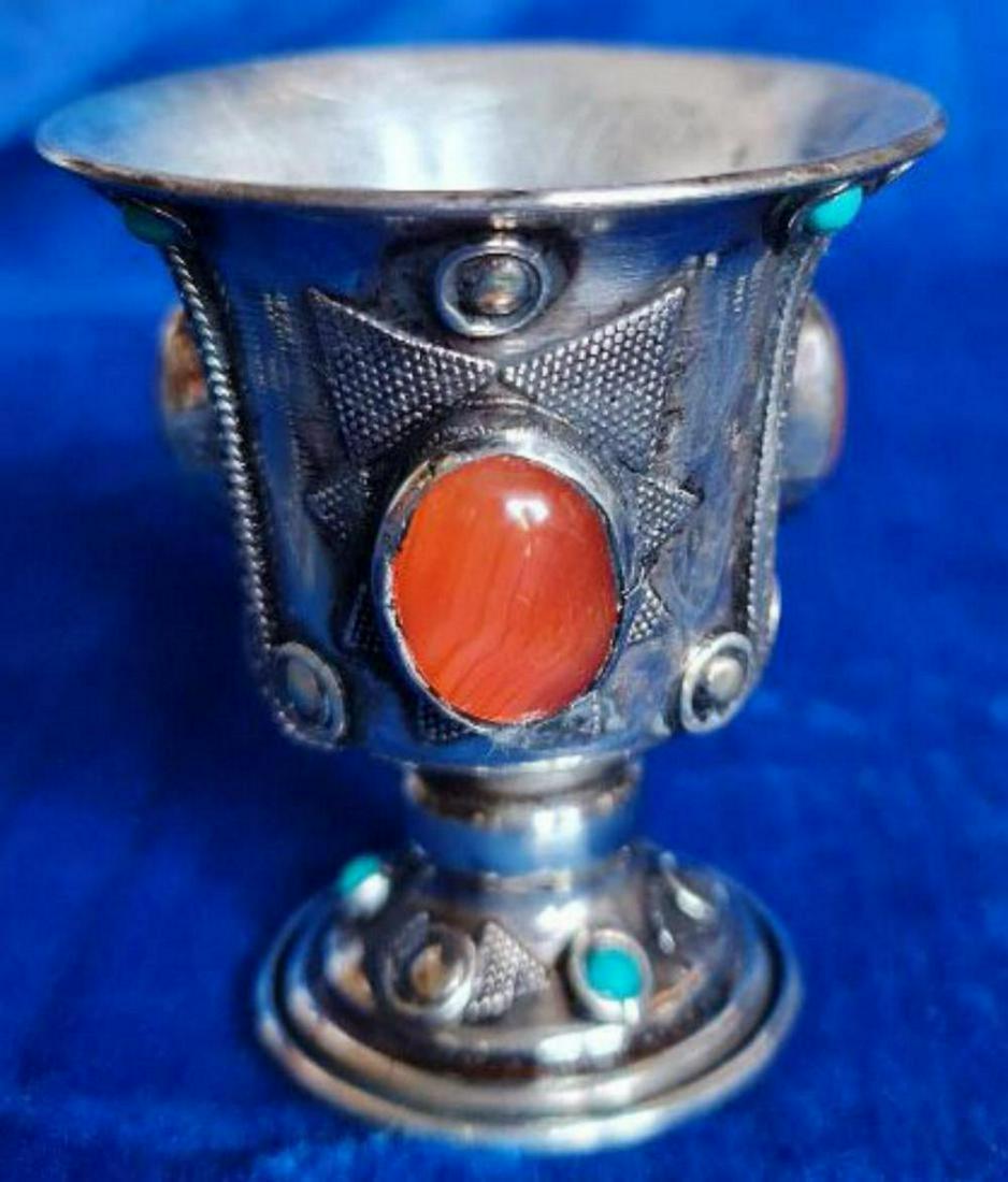 Judaica, Persian silver and agate Silver Kiddush Cup (1 of 1)