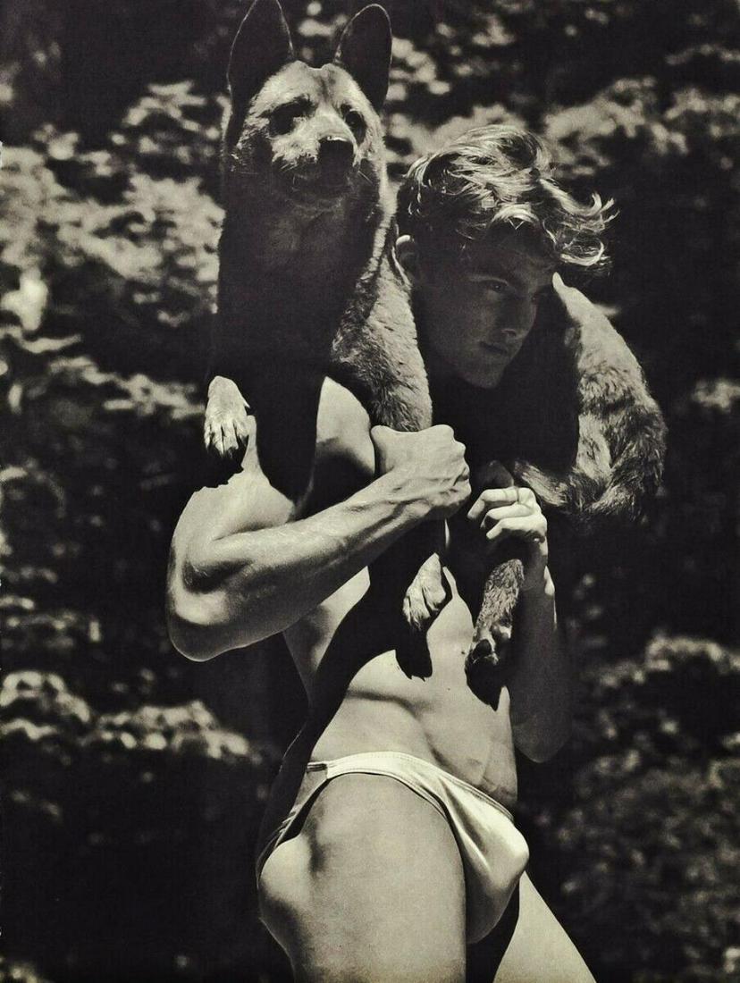 BRUCE WEBER Handsome Male Semi Nude With Dog 1990: Photographer: Bruce Weber (American, b. 1946) - internationally renowned American fashion photographer best known for his racy, erotically charged imagery. Weber has shot the ad campaigns of Calvin Kl