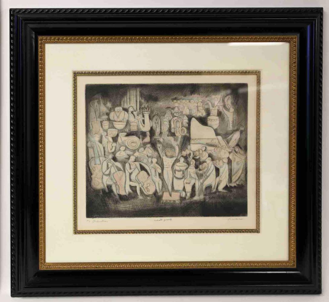 Irving Amen, "Orchestra" Signed AP engraving, framed (1 of 3)
