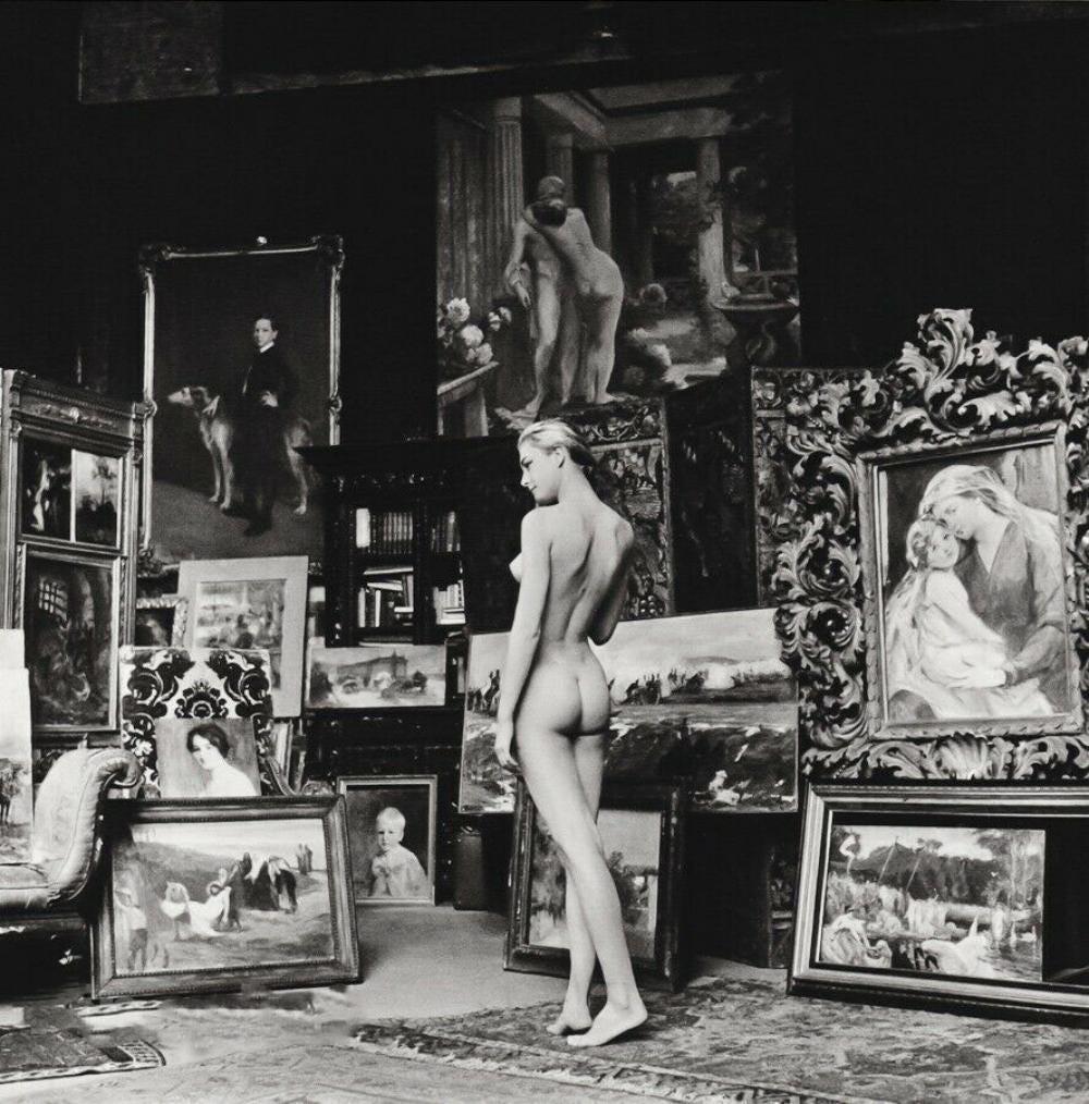 JEANLOUP SIEFF, Female Nude In Art Gallery 1956: Photographer: Jeanloup Sieff (French, 1933 - 2000) - French photographer critically acclaimed for his portraits, landscapes, nude studies and fashion imagery. He often made use of a wide angle lens, i