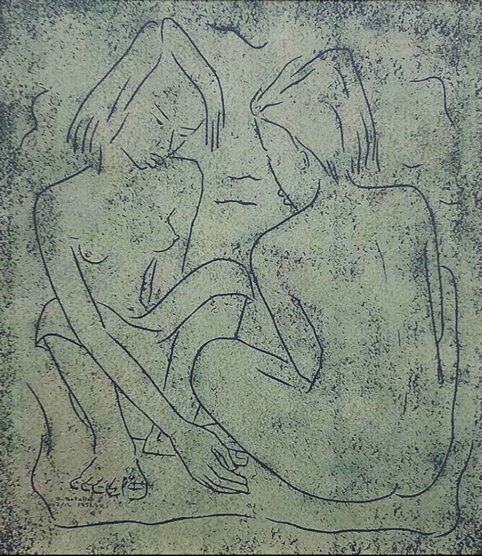 Angel Botello, The Beach, 1951, Linocut Signed Ed.12 (1 of 2)