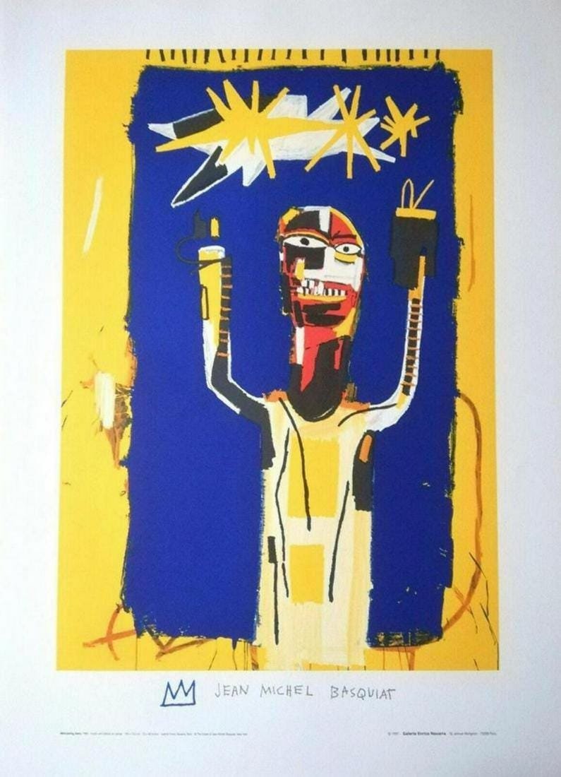 Jean Michel Basquiat, "Welcoming Jeers 1997" Estate: LAST ONE IN STOKE - Jean Michel Basquiat" Welcoming Jeers 1997" Limited Edition Print : Lithograph in Colors. Size : 30x22 in | 76x56 cm. Edition : Unnumbered limited edition. Other : Stamped By Artis