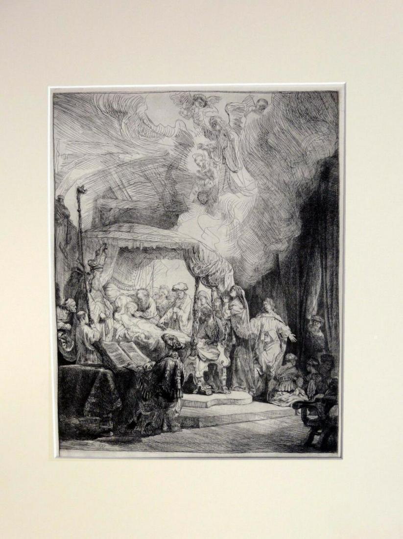 REMBRANDT 'DEATH OF A VIRGIN' B.99, Etching 1891: Rembrandt Van Rijn (1606-1669) 'Death of a Virgin' B99 A HIGH QUALITY copper plate etching with fine detail was printed in 1891. Genuine antique, not a modern reprint. In the late 1880?’s the German