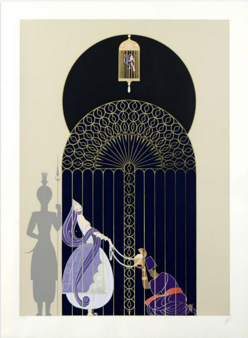 Erte, "Bird in a Gilded Cage" Serigraph signed & (1 of 1)