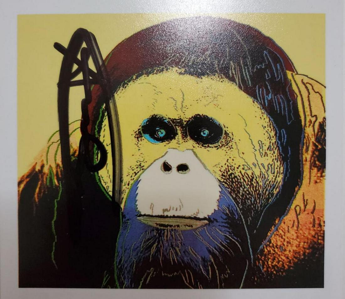 Andy Warhol Sumerian Orangutan Hand Signed Endangered: Artist: Andy Warhol Title: Sumerian Orangutan Endangered Specie Announcement Invitation Medium: Lithograph Hand Signed by Warhol Size: 6" x 4.25" framed: 14 3/4" x 14 1/4" Signed: Hand Signed by Warho