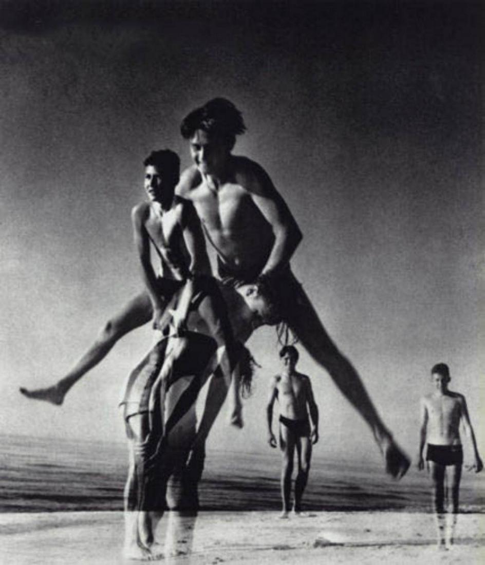 HERBERT LIST, Baltic Sea, Germany, 1932: Photographer: Herbert List (German, 1903 - 1975) - Internationally renowned German photographer. Subject: Surreal multiple exposure of young men playing on beach - Baltic Sea, Germany. Date Of Negativ