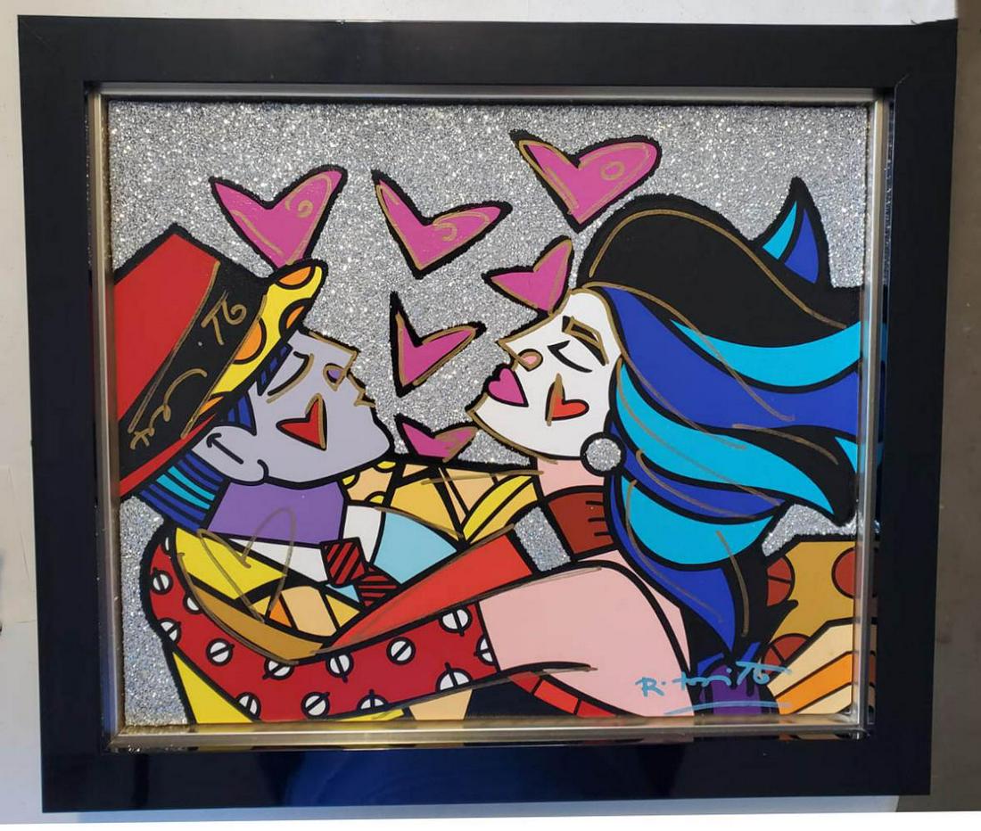 Romero Britto, "Love, Love" Original 1/1 on canvas COA (1 of 4)