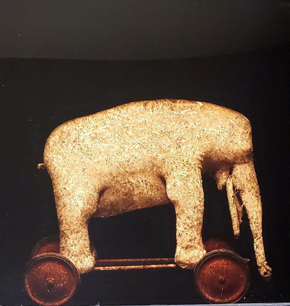 Todd Murphy, Mixed Media monotype "Straw Elephant": Todd Murphy (American (Georgia), b. 1962 -). "Straw Elephant" - 21st century, mixed media monotype. A figural depiction of elephant using straw and burlap behind painted Plexiglas to create texture, d