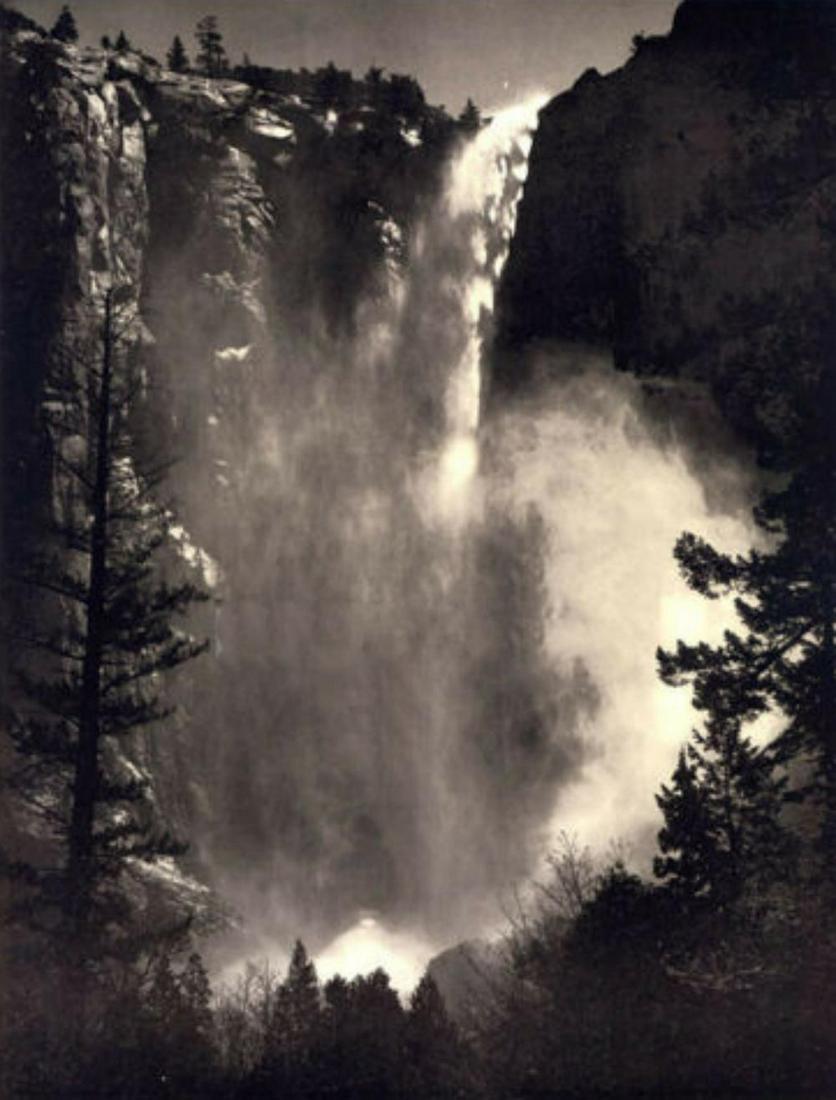 ANSEL ADAMS, "Bridalveil Fall - 1949" Photogravure: Photographer: Ansel Adams (American, 1902 - 1984) - Internationally renowned American photographer. One of the most influential artists in photographic history. Title: "Bridalveil Fall" Subject: Yosem