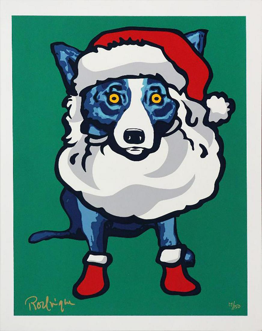 GEORGE RODRIGUE "HO HO HO" 2000 Signed/No.: GEORGE RODRIGUE "HO HO HO" SILKSCREEN IN COLORS ON PAPER SHEET SIZE: 22 X 17.5 INCHES FRAME SIZE: APPROX 23.5 X 19 INCHES EDITION: OF 150 YEAR: 2000 SIGNATURE: HAND SIGNED AND NUMBERED BY THE ARTIST