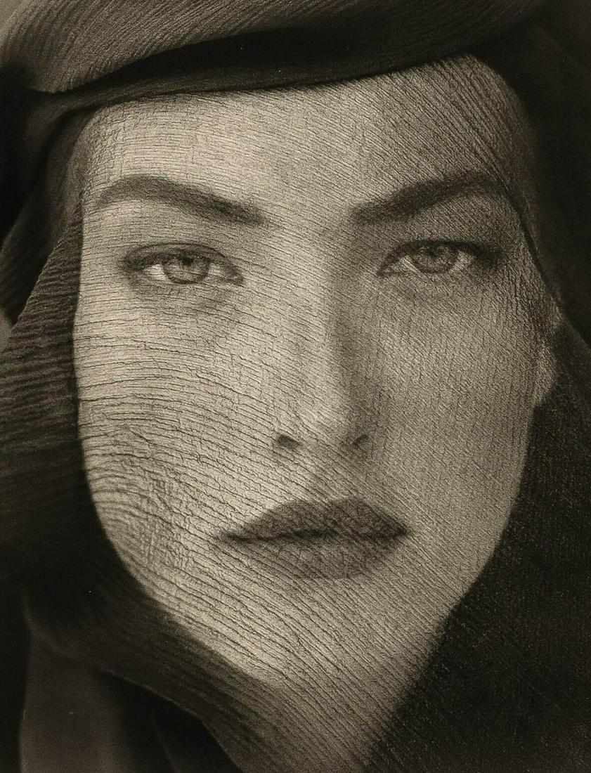 HERB RITTS, Tatjana, Veiled Head, Joshua Tree, 1988: Photographer: Herbert "Herb" Ritts (American, 1952 - 2002) - renowned fashion, art and celebrity photographer. Subject: Tatjana, Veiled Head, Joshua Tree. Date Of Negative: 1988 Type Of Print: Quadton