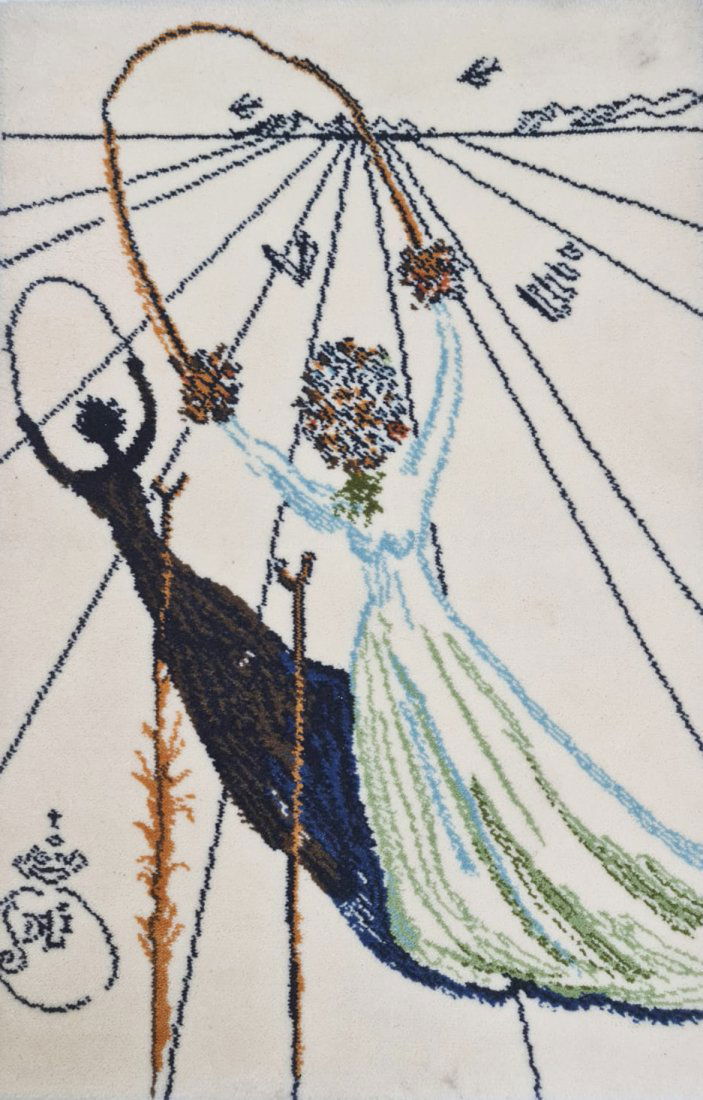 Salvador Dali, Alice in Wonderland, Carpet 1977: Salvador Dali (Spain, 1904-1989) Ege art - (Carpet), danmark, 1977, 48" x 33" After an oil of ca. 1969, The rug woven circa 1977 Note: Same carpet sold at 1stdibs for $16,500 here is a link to the sal