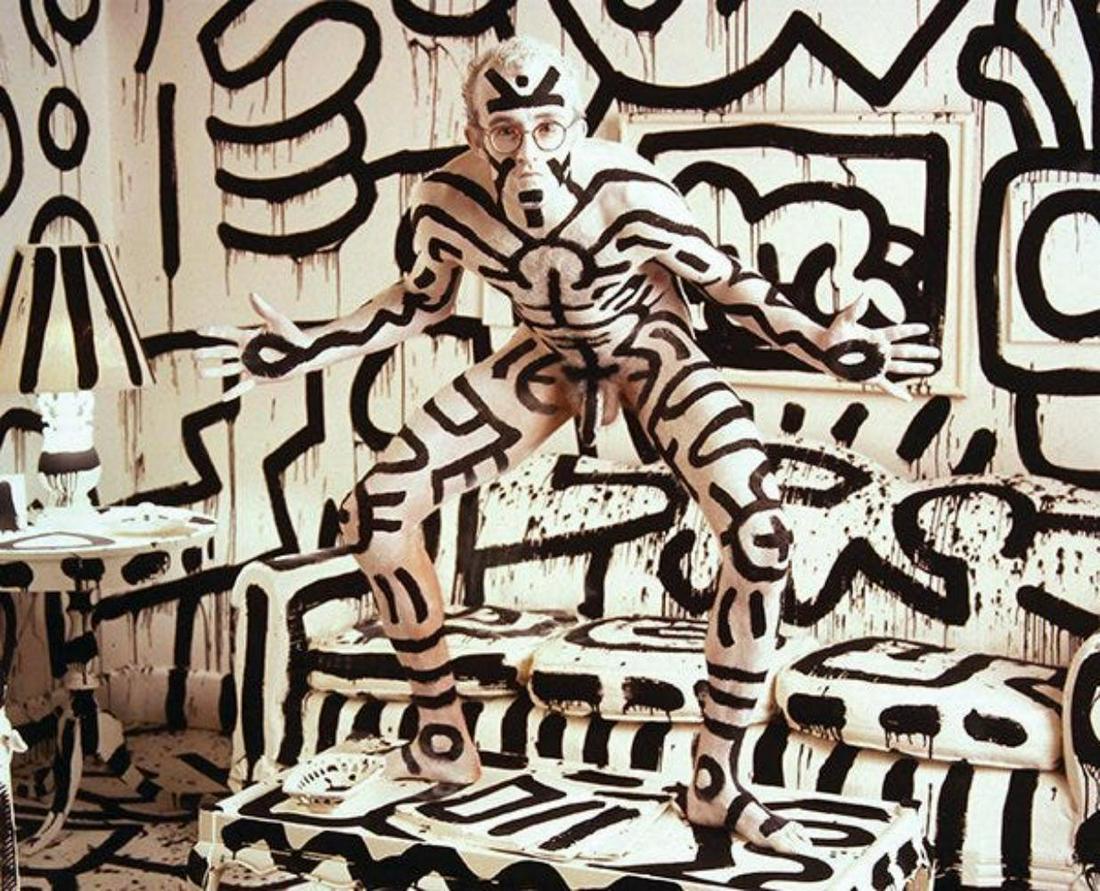 ANNIE LEIBOVITZ - Keith Haring: Artist: ANNIE LEIBOVITZ Print Title: Keith Haring Medium: Photoengraving Printed 1980’s in Spain Image size: 7 1/2 inches X 9 1/2 inches approx. Mat size: 11 inches X 14 inches Framed size: 14 inche