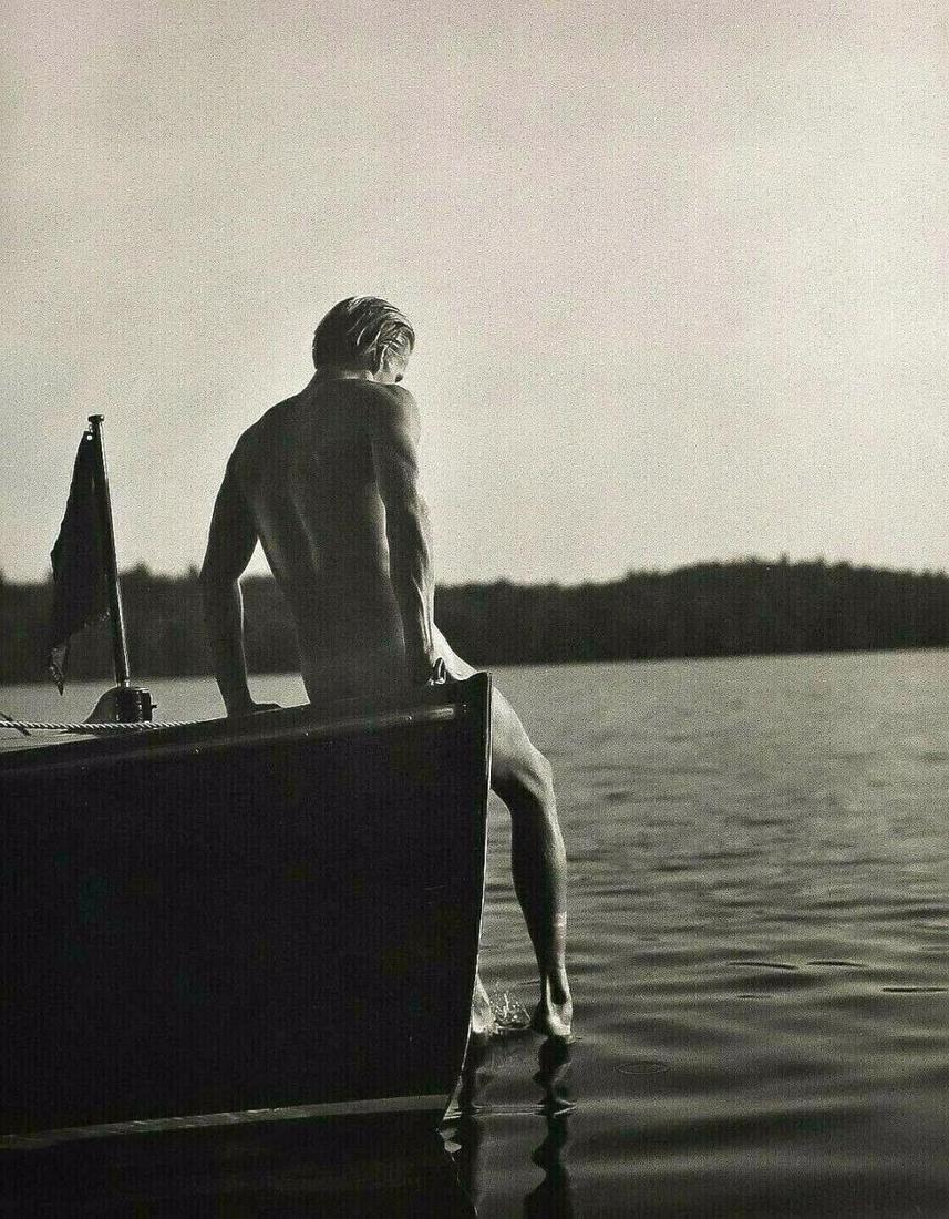 BRUCE WEBER, Tyke on the work boat, St. Regis Lake,: Photographer: Bruce Weber (American, b. 1946) - internationally renowned American fashion photographer best known for his racy, erotically charged imagery. Weber has shot the ad campaigns of Calvin Kl