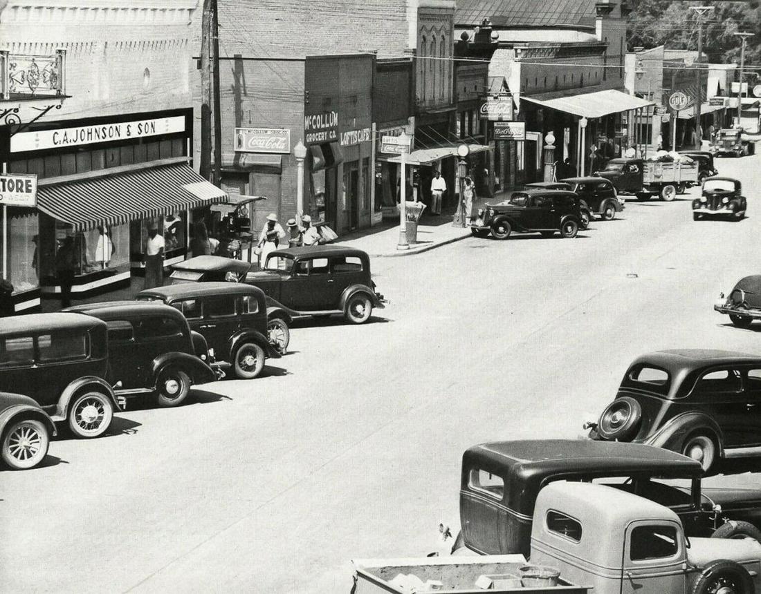 WALKER EVANS, Main Street Stores Cars Alabama, 1936: Photographer: Walker Evans (American, 1903 - 1975) - Critically acclaimed and historically significant 1930's American photographer best known for his 'Americana" and depression era photographs, many