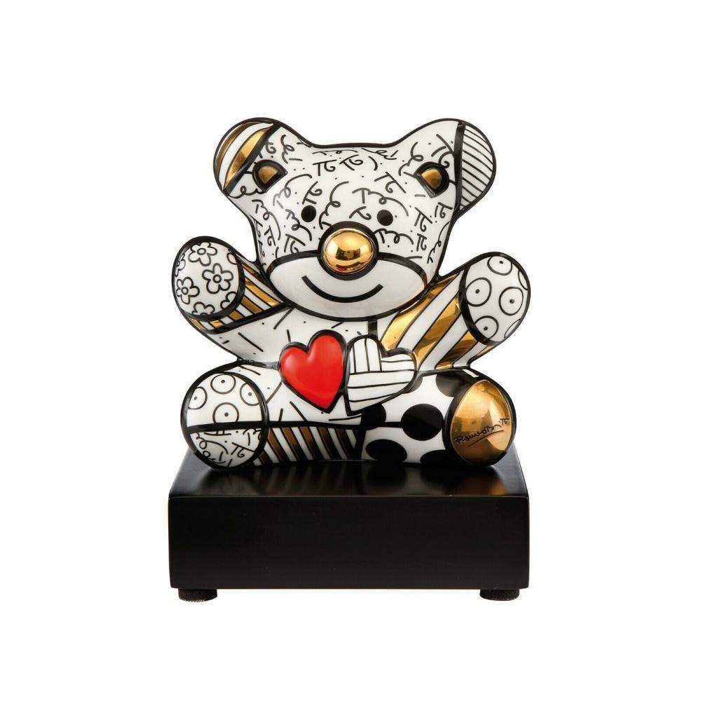 Romero Britto, "TRULY YOUR" L/E Porcelain Sculpture: Romero Britto Original Goebel Porcelain Sculpture "GOLDEN TRULY YOURS" L / W / H: 3.7" / 3.3" / 4.9" (9.5 cm / 8.5 cm / 12.5 cm) Limited edition comes in original gift box with the original COA This i