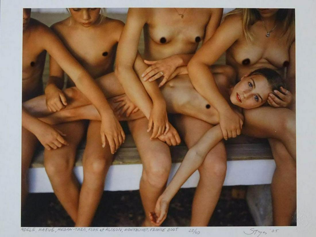 Jock Sturges, Adele, Maeve, Megan-Tara 2005 Signed #: Jock Sturges, Adele, Maeve, Megan-Tara, Floss et Alison: Montalivet, France, 2005. Hand signed, Titled, Dated and numbered in pencil by the artist. Digital Pigment Color Print 14" x 10" (35.5 x 26 cm.