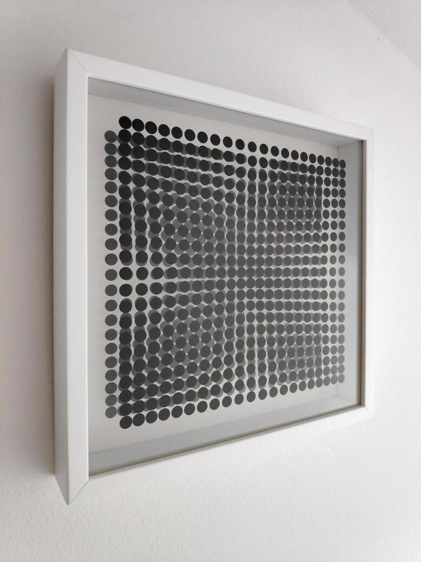 Victor Vasarely - Oeuvres Profondes Cinetiques VIII: Victor Vasarely - Oeuvres Profondes Cinetiques VIII, 3D sculptures/objects custom framed in gallery wooden frames with glass. Dimensions: 29 x 29 cm (11.4 x 11.4 in.) Published by Editions du Griffon 