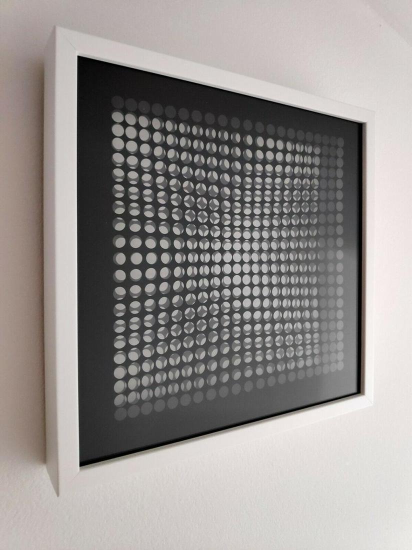 Victor Vasarely - Oeuvres Profondes Cinetiques VII: Victor Vasarely - Oeuvres Profondes Cinetiques VII, 3D sculptures/objects custom framed in gallery wooden frames with glass. Dimensions: 29 x 29 cm (11.4 x 11.4 in.) Published by Editions du Griffon N